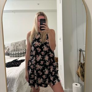 Black high neck dress with flowers